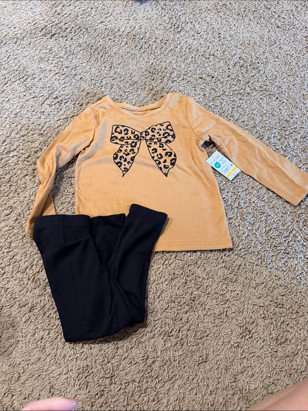 Garanimals Tan Top with Black Bow & Black Pants Kids Matching Set